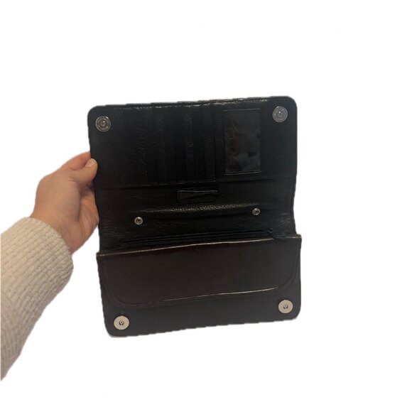 Brighton Woven Leather Organizer Clutch Wallet β Chocolate Brown - Picture 4 of 6